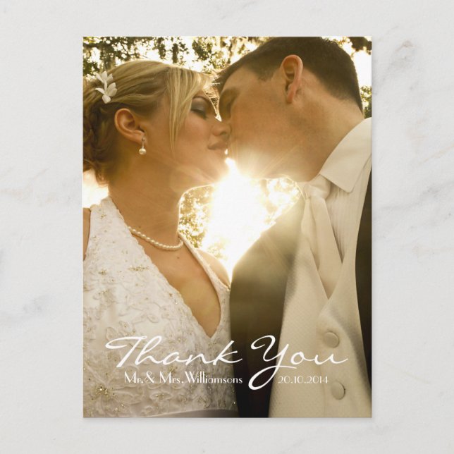 Carte Postale Photo simple Mariage Merci note | (Devant)