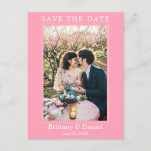 Carte Postale Photo Simple Moderne Enregistrer La Date Rose