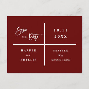Carte Postale Photo simple rouge et blanche Enregistrer la date