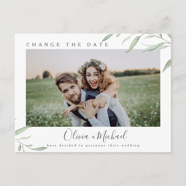 Carte Postale Photo verte minime changer la date Postponed (Devant)