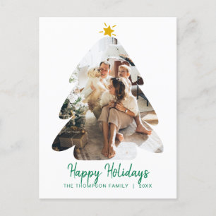 Carte Postale Photo verte simple Arbre de Noël Joyeux Fêtes