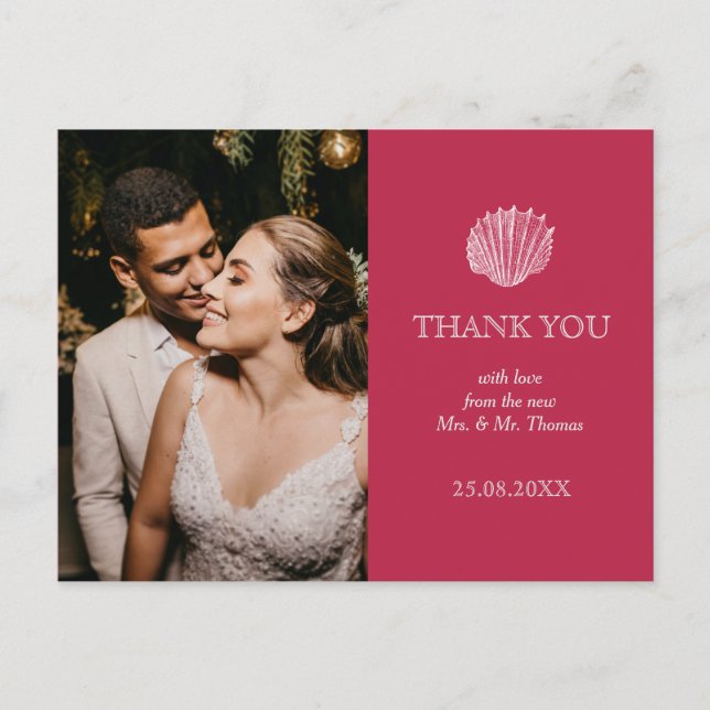 Carte Postale Photo Viva Magenta Coquillage Mariage Remerciement (Devant)