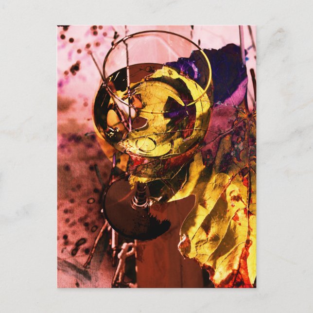 Carte Postale Photocollage de verre à vin et de feuille de vigne (Devant)