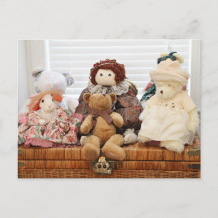 Carte Postale Photographie de jouets Vintages, ours, lapin, poup