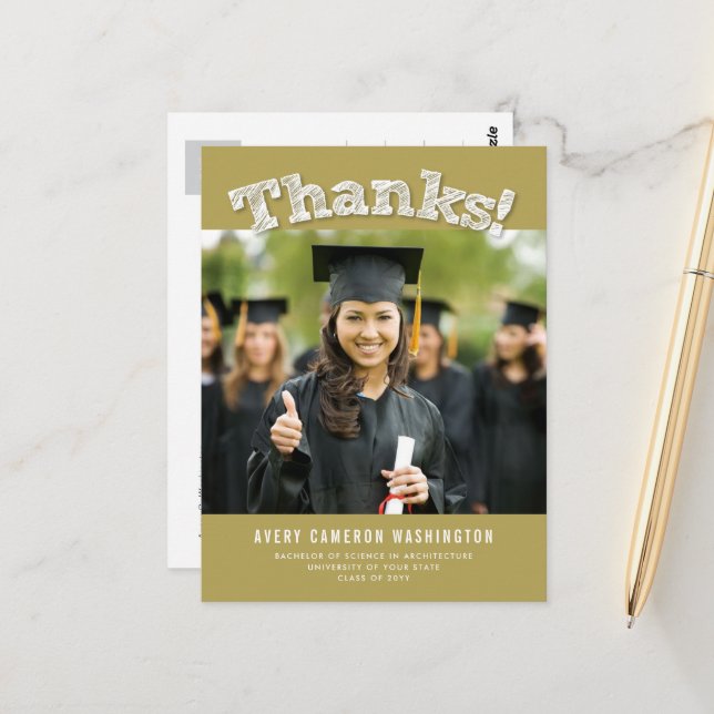 Carte Postale Photographie de remerciement Merci de graduation m (Devant/Arrière en situation)