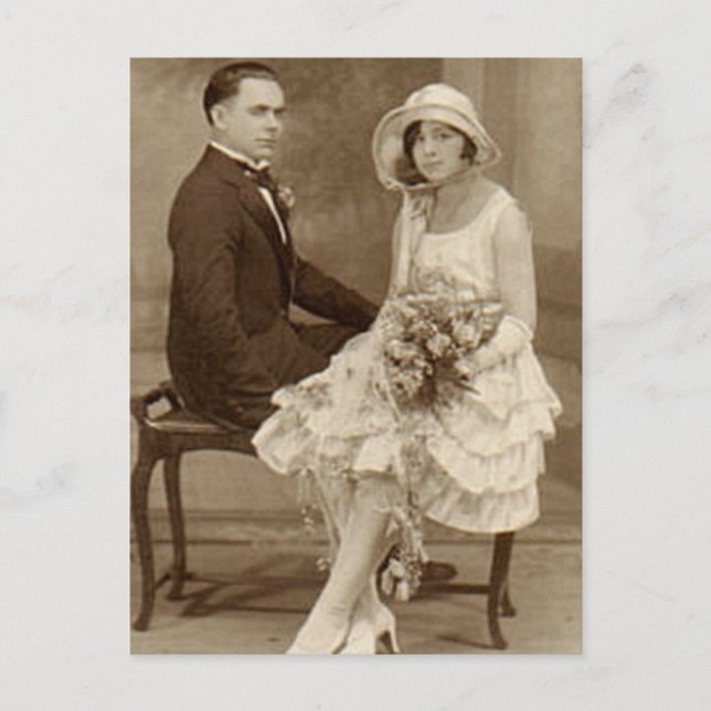 Carte Postale Photos de mariée et de chambre romantique vintage (Devant)