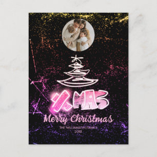 Carte Postale Photos Holographiques rose et or Chic Xmas Glow