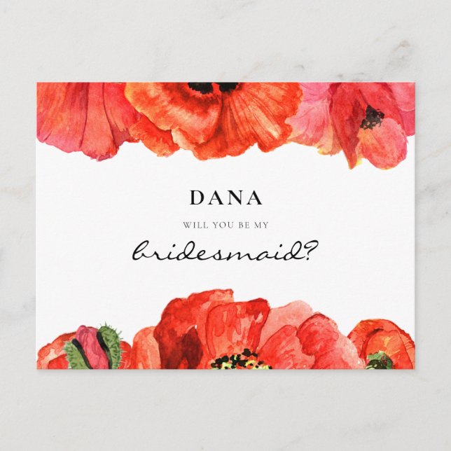 Carte Postale Photos rouges aquarelle Bridesmaid proposition (Devant)