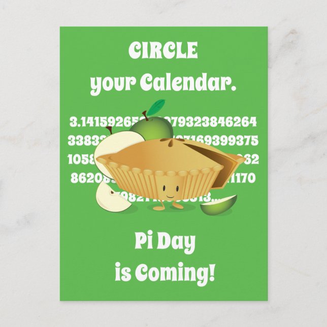 Carte Postale Pi Day Green Apple Pie Cartoon Numéros de caractèr (Devant)