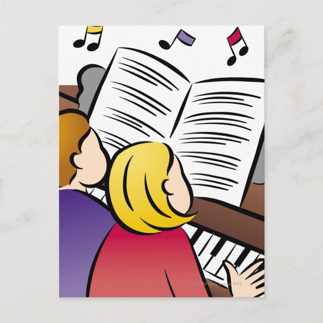 Carte Postale Piano Jouer en couple (Devant)