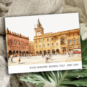Carte Postale Piazza Bologne Italie Aquarelle Voyage italien