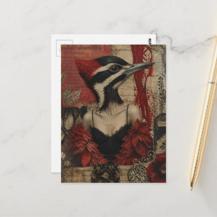 Carte Postale Pic épeiche ridicule dans une robe noire, art mult