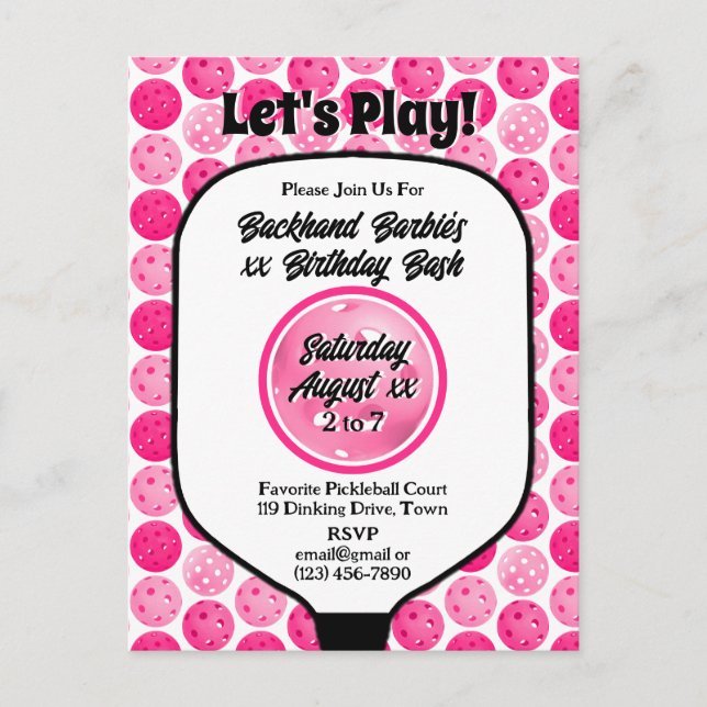 Carte Postale Pickleball Anniversaire fête rose blanc photo (Devant)