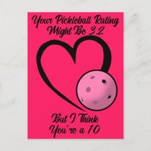 Carte Postale Pickleball Classement Valentine Coeur rose sur ros