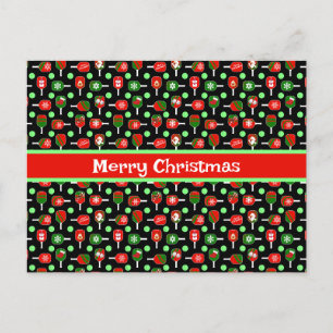 Carte Postale Pickleball de Noël Rouge Green Paddles Balls Noir