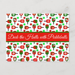 Carte Postale Pickleball de Noël Rouge Green Paddles Balls X Mas
