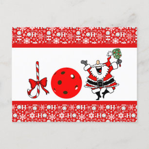 Carte Postale Pickleball Joie Noël Rouge et Blanc Père Noël