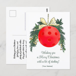 Carte Postale Pickleball 🎄 Joyeux Noël, texte personnalisé