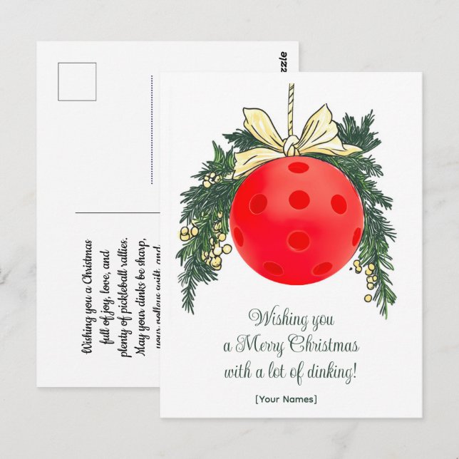 Carte Postale Pickleball 🎄 Joyeux Noël, texte personnalisé (Devant / Derrière)