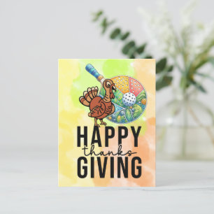 Carte Postale Pickleball Thanksgiving avec dinde et raquette