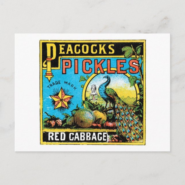 Carte Postale Pickles de Peacock Étiquette de chou rouge (Devant)
