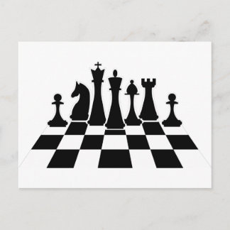 Carte Postale Pièces d'échecs noires sur un échiquier