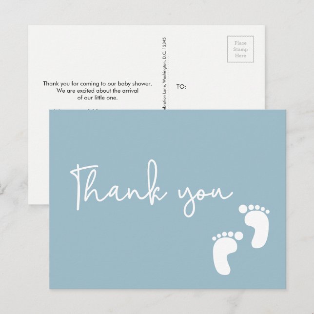 Carte Postale Pieds bébé Dusty bleu minimal baby shower moderne (Devant / Derrière)