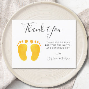 Carte Postale Pieds bébé Merci de Baby shower jaune