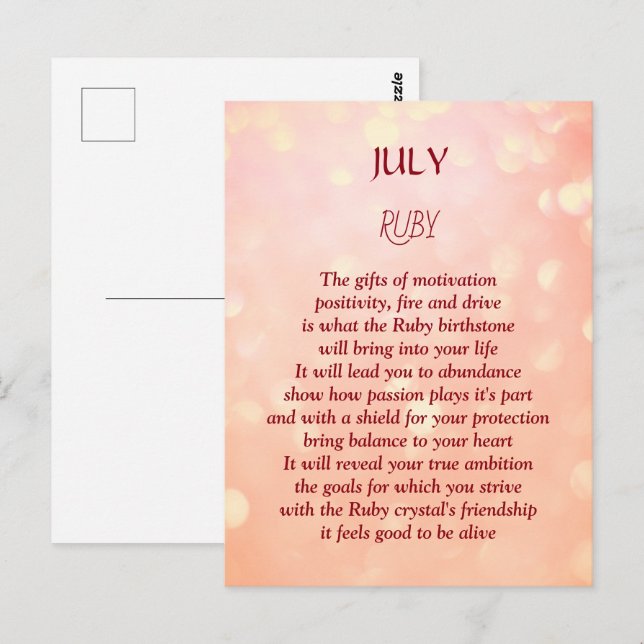Carte Postale Pierre de naissance de juillet anniversaire Rubis (Devant / Derrière)