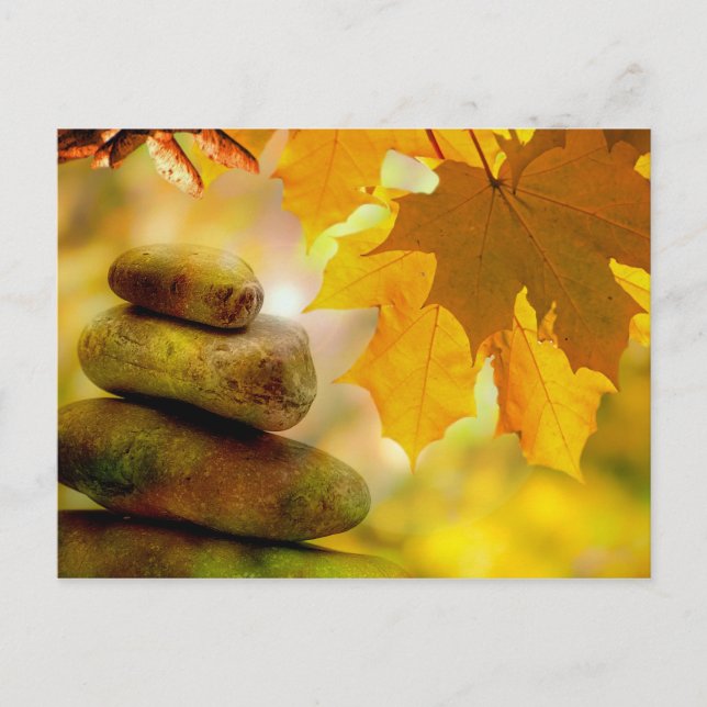 Carte Postale Pierres de méditation de zen et feuille d'érable (Devant)