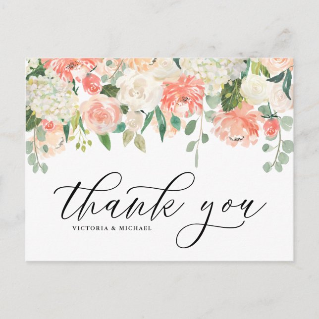 Carte Postale Pierres d'ivoire Peony et Hydrangea Mariage Merci (Devant)