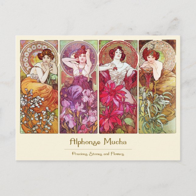 Carte Postale Pierres et fleurs précieuses, Alphonse Mucha (Devant)