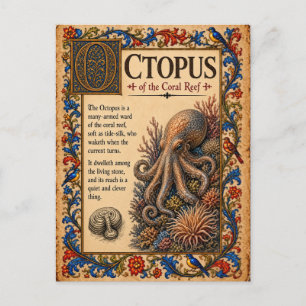 Carte Postale Pieuvre, Art de Bestiaire Médiéval