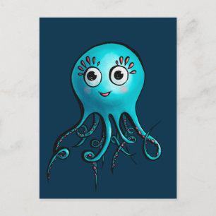 Carte Postale Pieuvre bleue mûre - Kawaii Cartoon Animal marin