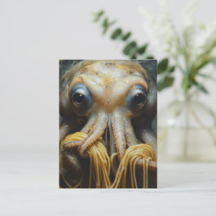Carte Postale Pieuvre drôle mangeant des spaghetti