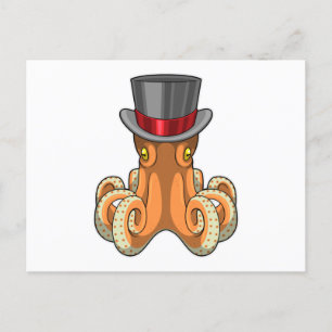Carte Postale Pieuvre en gentleman avec chapeau haut-de-forme