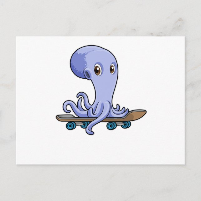 Carte Postale Pieuvre en patineur avec planche à roulettes (Devant)