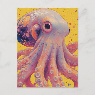 Carte Postale Pieuvre rose et violette fantastique