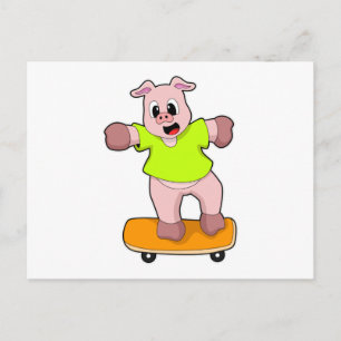 Carte Postale Pig as Skateboard sur skateboard