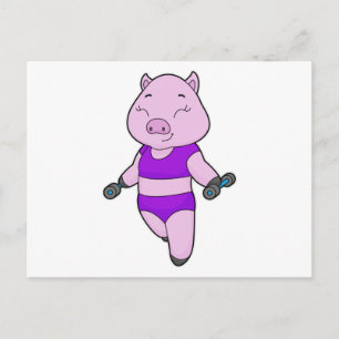 Carte Postale Pig Fitness Dumbbell