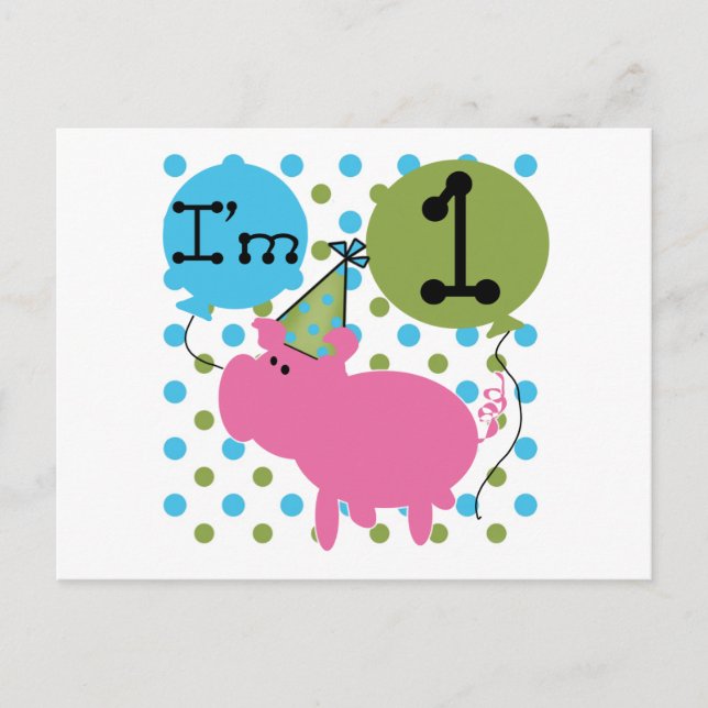 Carte Postale Pig I'm 1 Tshirts et cadeaux d'anniversaire (Devant)