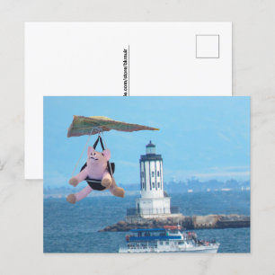 Carte postale - Pig volant au-dessus du phare LA H