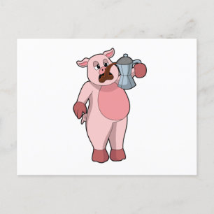 Carte Postale Pig with coffee pot