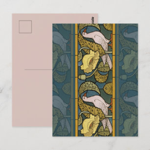 Carte Postale Pigeon Blue Yellow Fish Art Nouveau