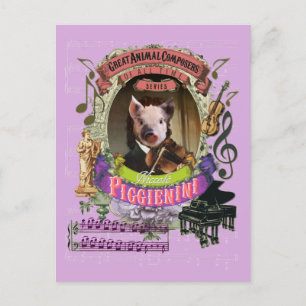 Carte Postale Piggienini Funny Cochon Animal Composer Paganini