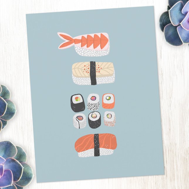 Carte Postale Pile à rouleaux japonais Sushi Nigiri Maki (Sushi Japanese food art postcard)