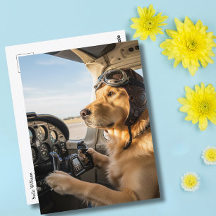Carte Postale Pilote de chien drôle pilotant un avion d'aviation