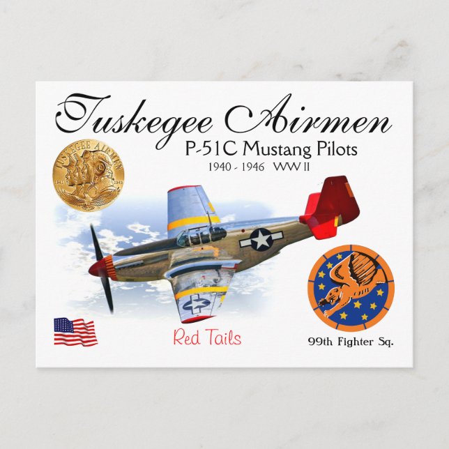 CARTE POSTALE PILOTES DE MUSTANG DES AVIATEURS P-51C DE TUSKEGEE (Devant)
