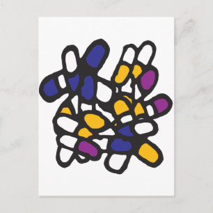 Carte Postale Pilules bleues jaunes et violettes