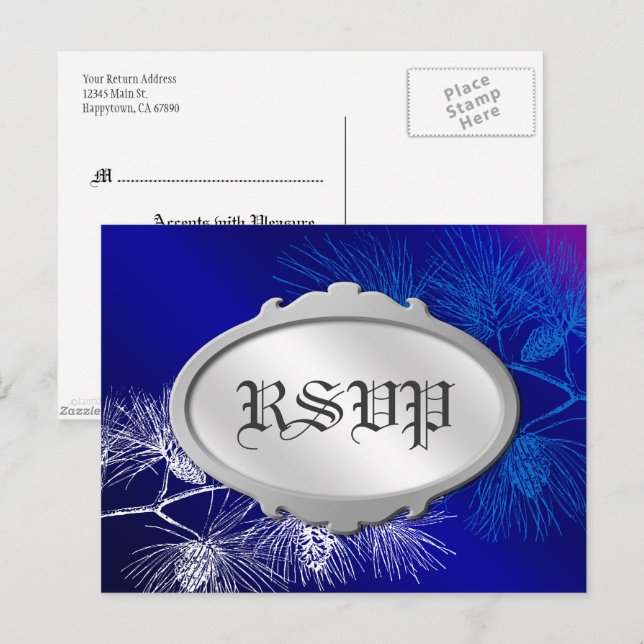 Carte postale Pin Blanc Bleu Vacant RSVP modifiabl (Devant / Derrière)
